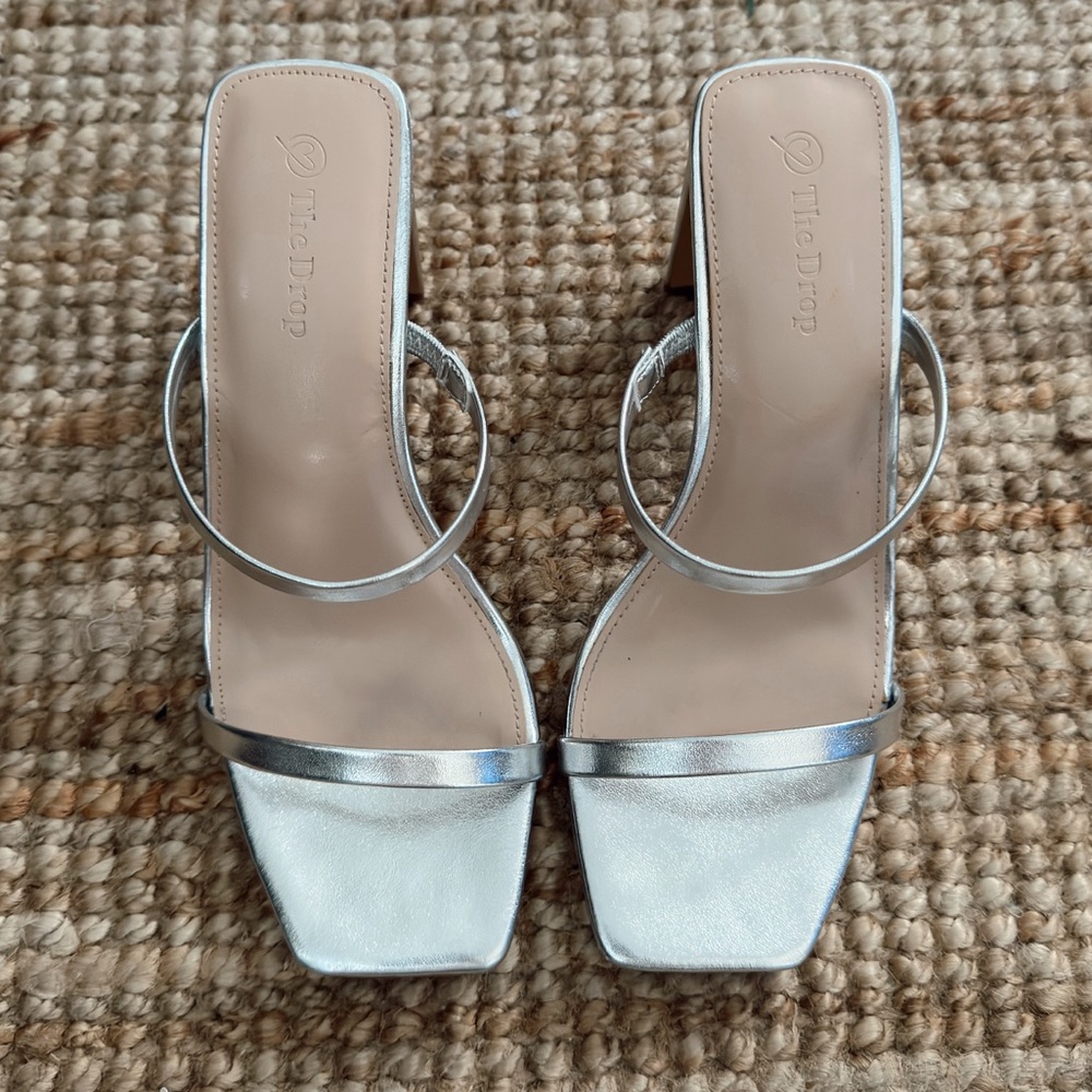 Silver Avery Square Toe Two Strap High Heeled Sandal - Picture 7 of 10